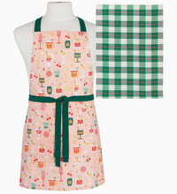 Load image into Gallery viewer, Holiday Spirits Christmas Apron & Dishtowel Set