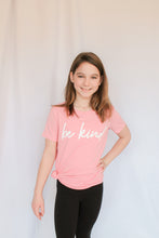 Load image into Gallery viewer, Phoebie is wearing a size Medium in the Youth Be Kind T-shirt.