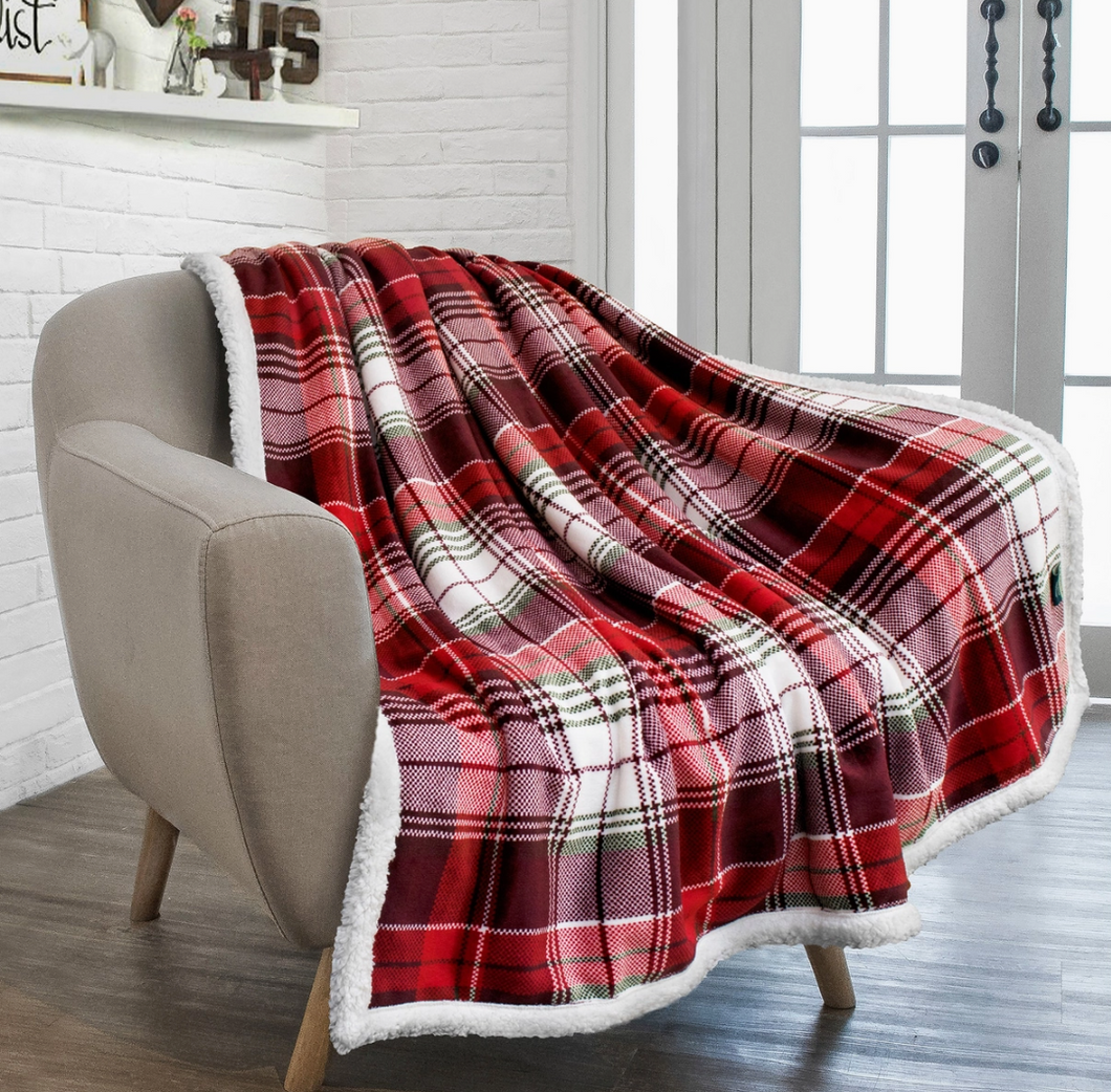 Christmas Cabin Sherpa Throw Blanket