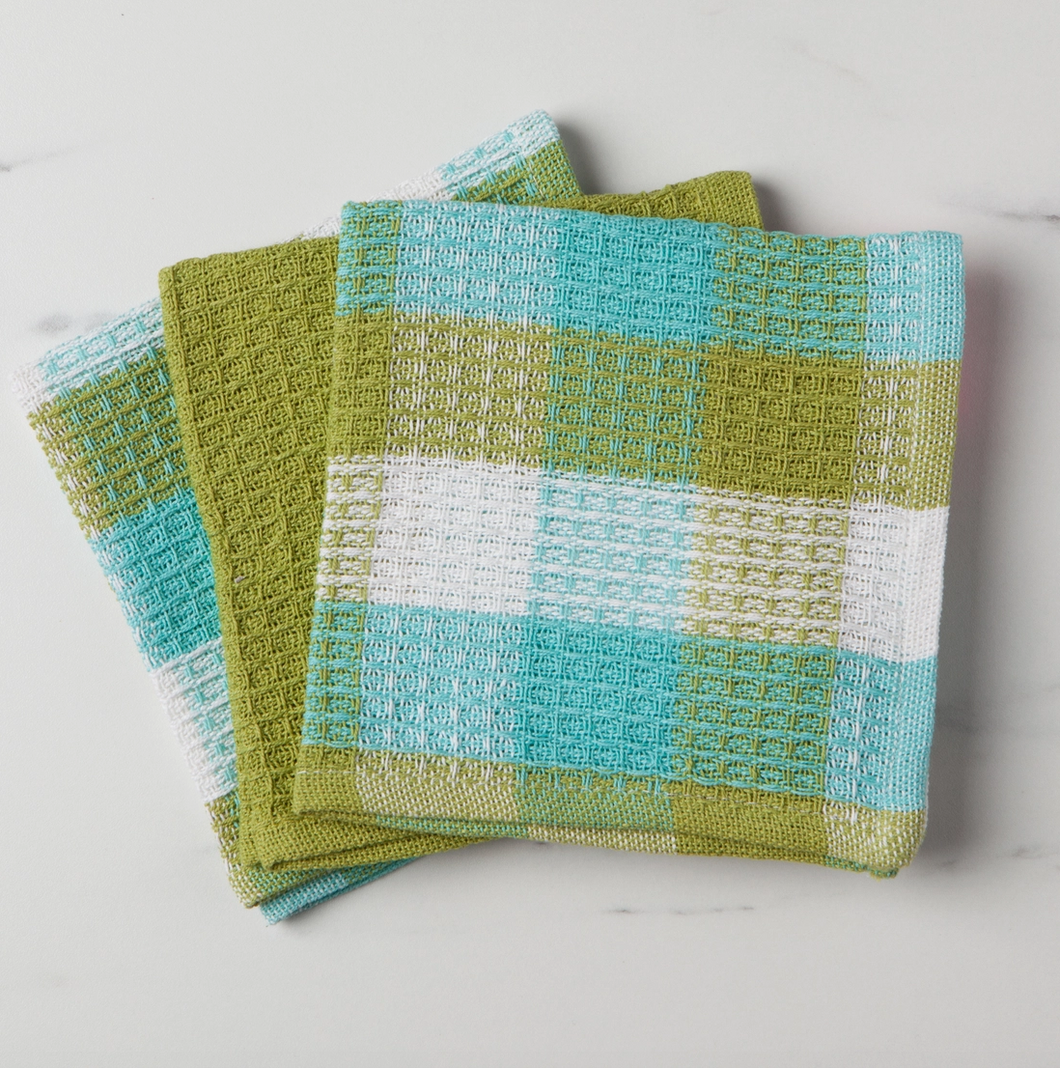 Check Leaf Green Waffle Dishcloths