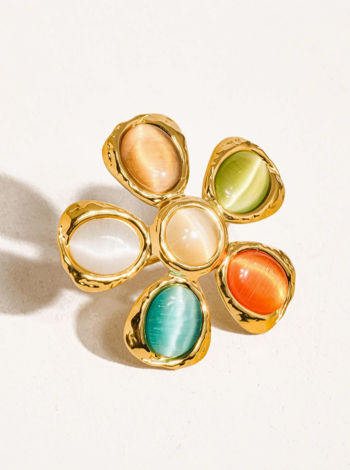 Stephane 18K Non-Tarnish Vintage Stone Floral Ring