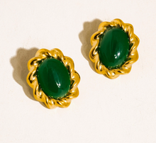 Load image into Gallery viewer, Eulie 18K Gold Non-Tarnish Vintage Stone Oval Earring
