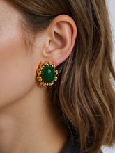 Load image into Gallery viewer, Eulie 18K Gold Non-Tarnish Vintage Stone Oval Earring
