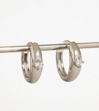 Load image into Gallery viewer, Dazzleon Silver Cz Solitaire Hoop Earrings
