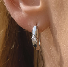 Load image into Gallery viewer, Dazzleon Silver Cz Solitaire Hoop Earrings
