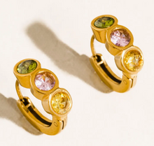 Load image into Gallery viewer, Azelia 18K Gold Non-Tarnish Colorful Cz Hoop Earrings
