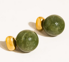 Load image into Gallery viewer, Velisse 18K Gold Non-Tarnish Green Marble Ball Earrings
