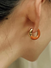 Load image into Gallery viewer, Odessa 18K Gold Vintage Enamel Hoop Earrings
