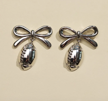 Load image into Gallery viewer, Nickel &amp; Suede Football &amp; Bow Drop Earrings
