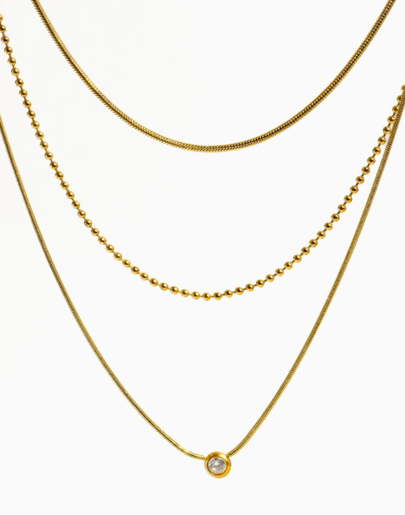 Paulete Trilayer CZ Chain Necklace