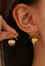 Load image into Gallery viewer, 18K Stainless Steel Heart &amp; Bow Earring
