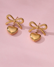 Load image into Gallery viewer, 18K Stainless Steel Heart &amp; Bow Earring
