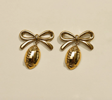 Load image into Gallery viewer, Nickel &amp; Suede Football &amp; Bow Drop Earrings
