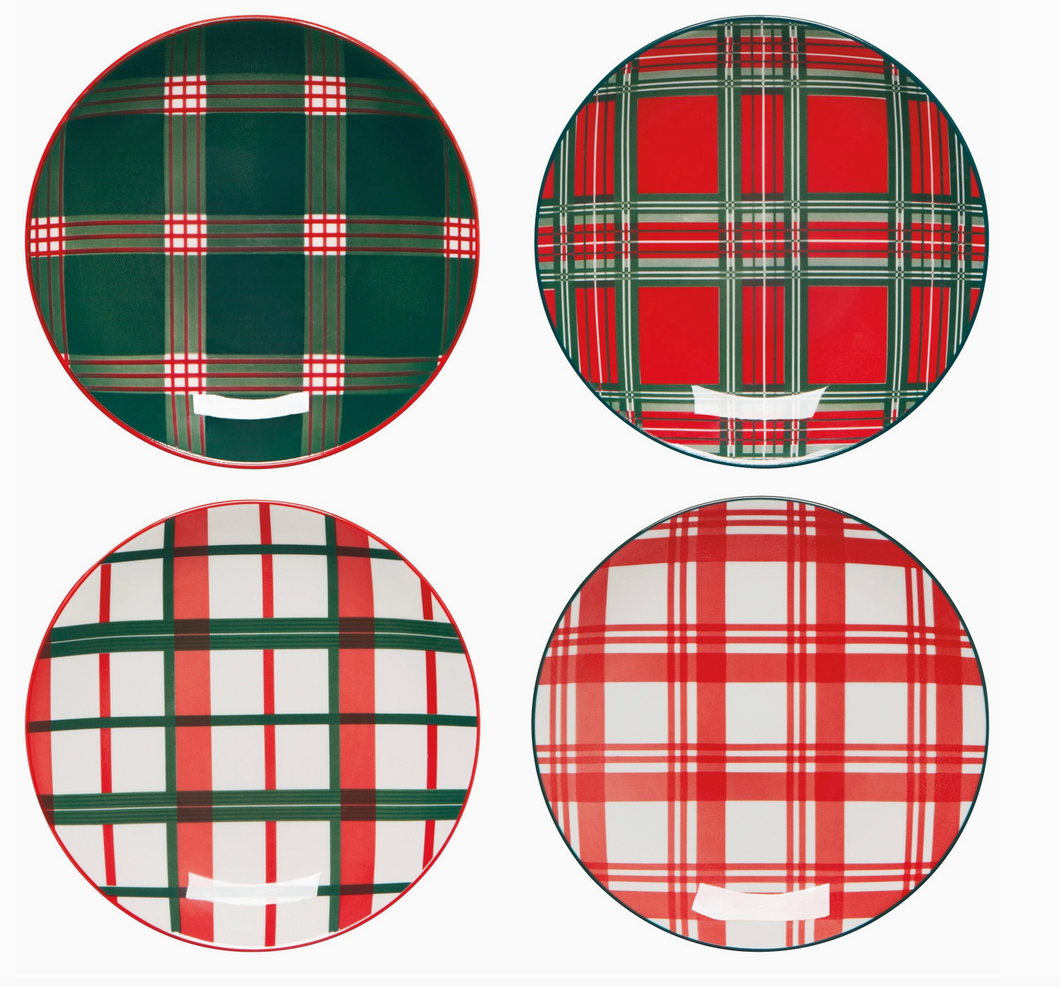Holiday Plaid Appetizer Christmas Plates Set of 4