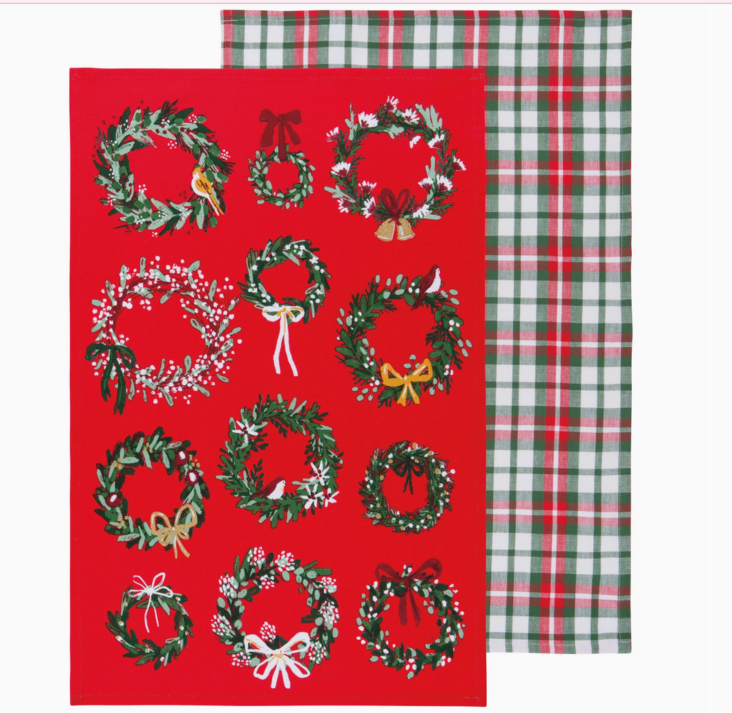 Wreaths Christmas Dishtowels Set of 2