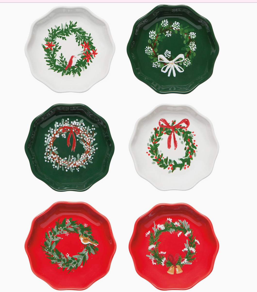 Wreaths Shaped Christmas Pinch Bowls Set of 6