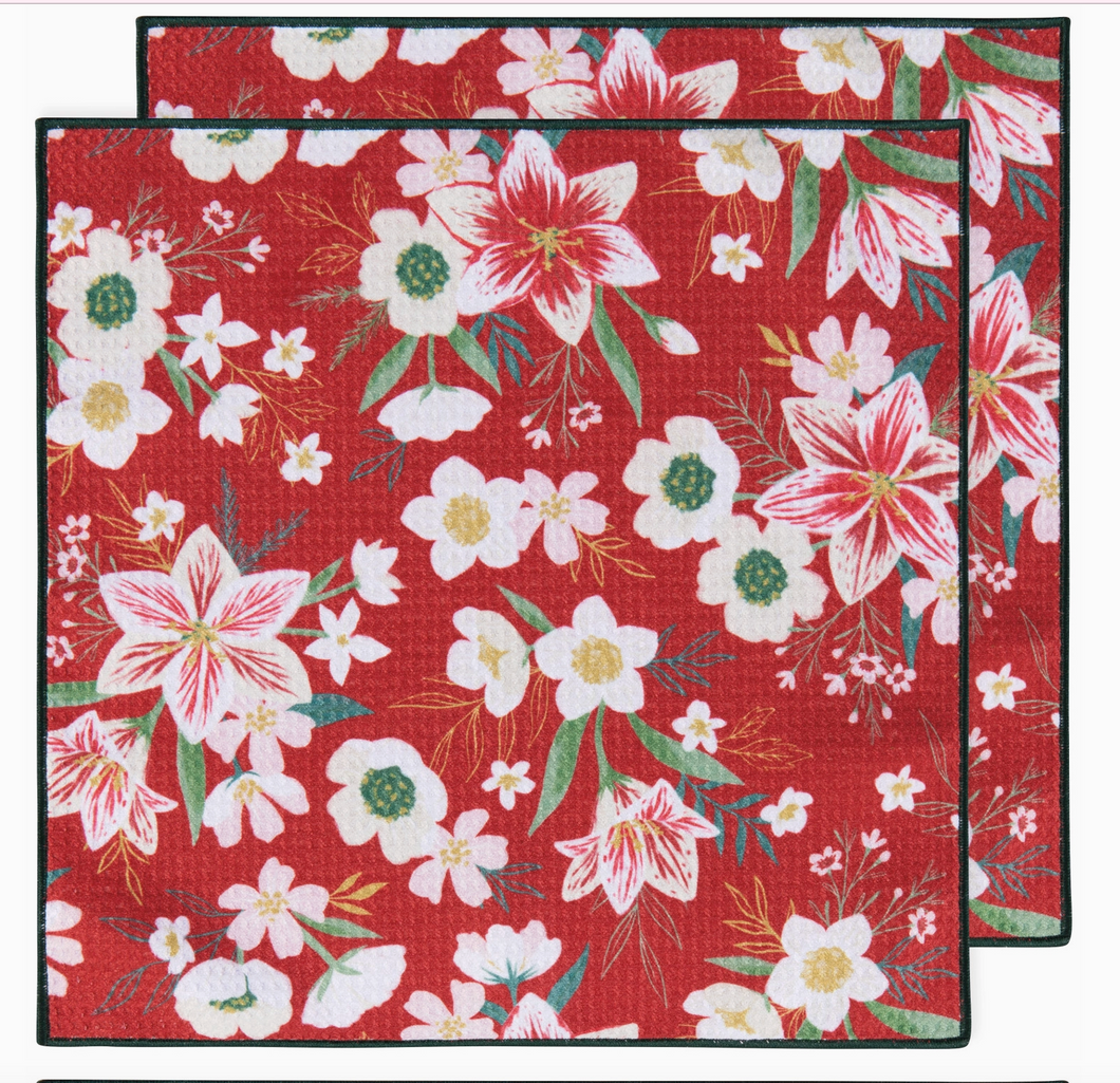 Amaryllis Christmas Microfiber Dishcloth Set of 2