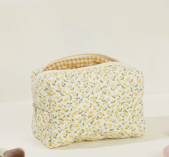 Floral Quilted Cotton Cosmetic Bag