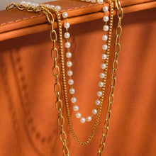 Load image into Gallery viewer, Cadeaux 18K Gold Non-Tarnish Stacked Pearl Chain Necklace
