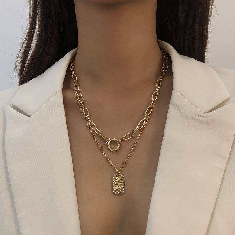 Double Gold Chain Charm Necklace